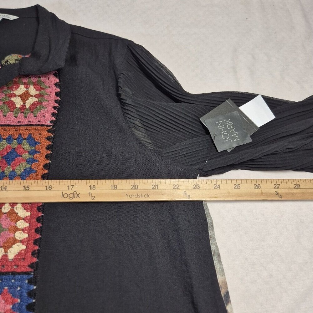 John Mark Women's Crochet Button Up Shirt Tunic Black Long Sleeve Size PXL  (29) - Picture 11 of 14